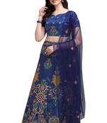 Blue embroidered silk semi stitched lehenga
