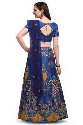 Blue embroidered silk semi stitched lehenga 3