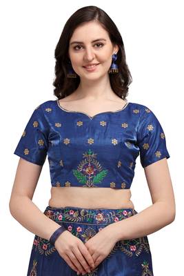 Blue embroidered silk semi stitched lehenga 4