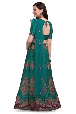 Green embroidered silk semi stitched lehenga 3
