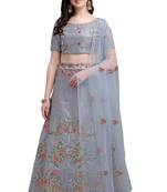 Grey embroidered silk semi stitched lehenga