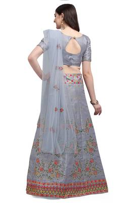 Grey embroidered silk semi stitched lehenga 3
