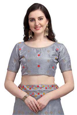 Grey embroidered silk semi stitched lehenga 4