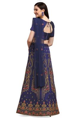 Navy-blue embroidered silk semi stitched lehenga 3