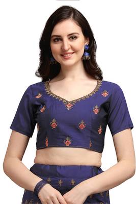 Navy-blue embroidered silk semi stitched lehenga 4