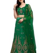 Dark-green embroidered silk semi stitched lehenga