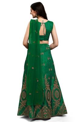 Dark-green embroidered silk semi stitched lehenga 3