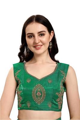 Dark-green embroidered silk semi stitched lehenga 4