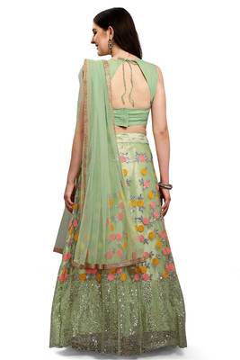 Light-green embroidered net semi stitched lehenga 3