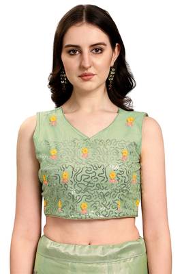 Light-green embroidered net semi stitched lehenga 4