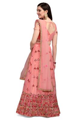 Hot-pink embroidered net semi stitched lehenga 3