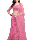 Pink embroidered net semi stitched lehenga