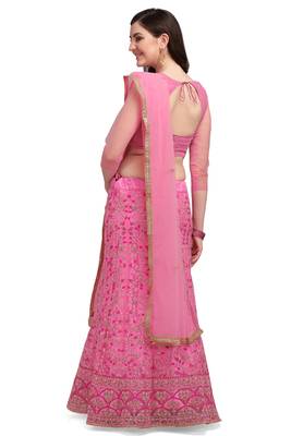 Pink embroidered net semi stitched lehenga 3