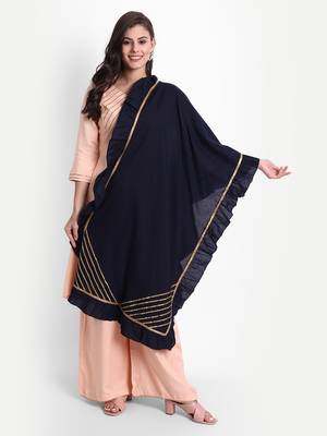 githaan Women's Casual Peach Solid Kurta Palazzo Set with Solid Navy Blue Dupatta 1