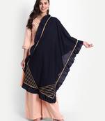 githaan Women's Casual Peach Solid Kurta Palazzo Set with Solid Navy Blue Dupatta