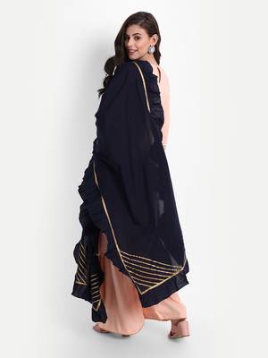 githaan Women's Casual Peach Solid Kurta Palazzo Set with Solid Navy Blue Dupatta 3
