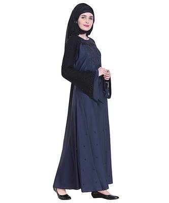Blue brasso art silk abaya 3