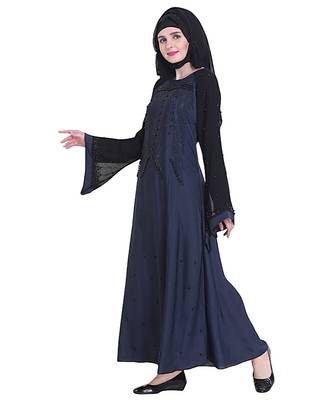 Blue brasso art silk abaya 4
