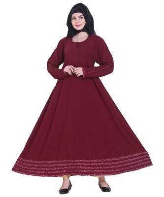 Maroon plain georgette abaya 1
