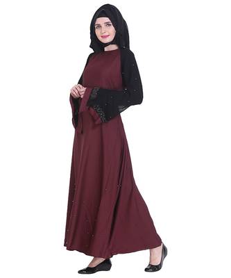 Maroon brasso art silk abaya 3