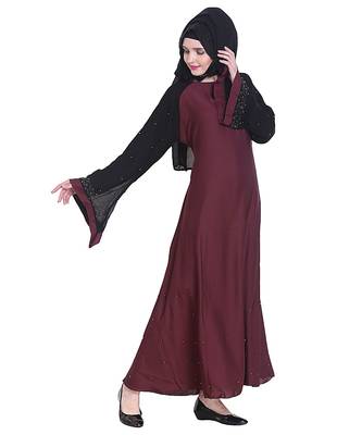 Maroon brasso art silk abaya 4