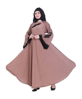 Beige plain art silk abaya 1