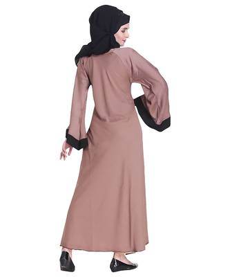 Beige plain art silk abaya 2