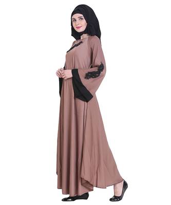 Beige plain art silk abaya 3