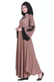 Beige plain art silk abaya