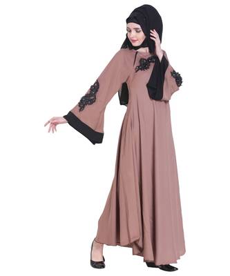 Beige plain art silk abaya 4