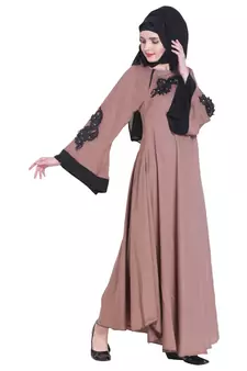 Beige plain art silk abaya