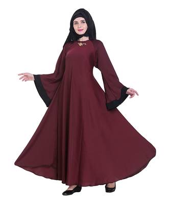 Maroon plain art silk abaya 1