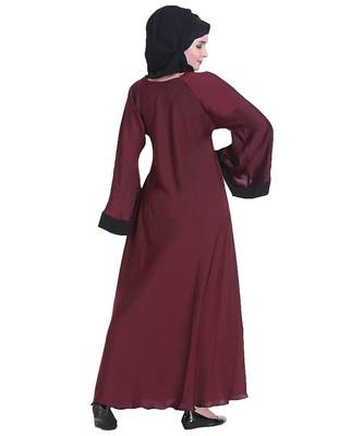 Maroon plain art silk abaya 2