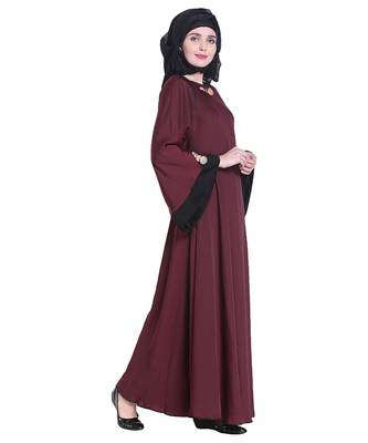 Maroon plain art silk abaya 3