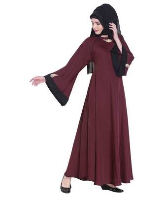 Maroon plain art silk abaya 4