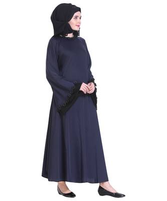 Blue plain art silk abaya 4