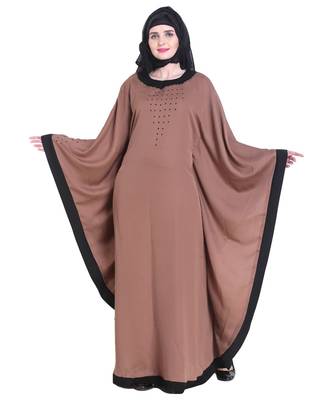 Beige plain art silk abaya 1