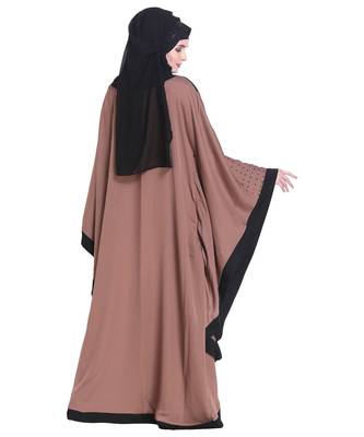 Beige plain art silk abaya 2