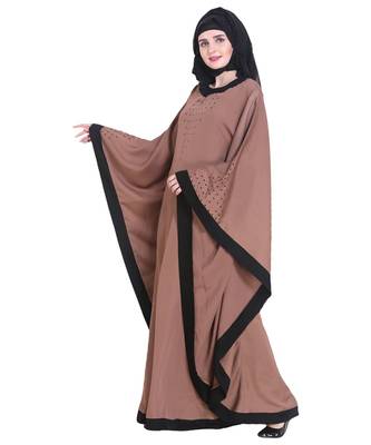 Beige plain art silk abaya 3