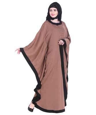 Beige plain art silk abaya 4