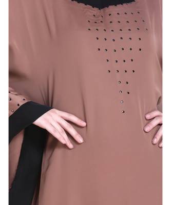 Beige plain art silk abaya 5