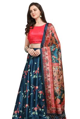 Blue digital print silk semi stitched lehenga 1