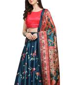 Blue digital print silk semi stitched lehenga