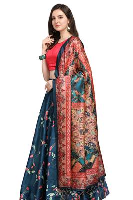 Blue digital print silk semi stitched lehenga 2
