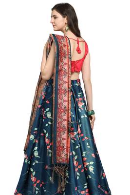 Blue digital print silk semi stitched lehenga 3