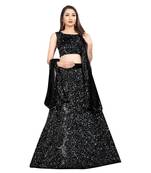 Silver plain velvet semi stitched lehenga