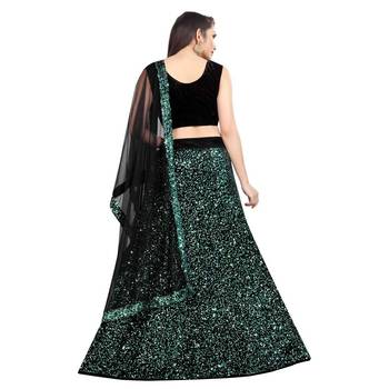 Green plain velvet semi stitched lehenga 2