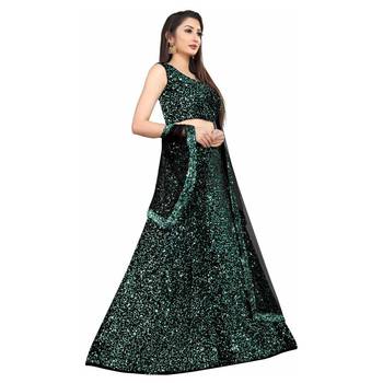 Green plain velvet semi stitched lehenga 3