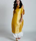 Yellow printed silk ethnic-kurtis