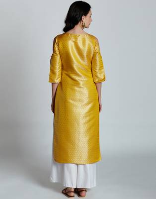 Yellow printed silk ethnic-kurtis 4